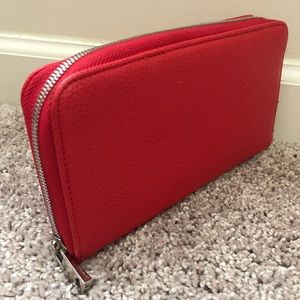 Cherry red leather zip around wallet